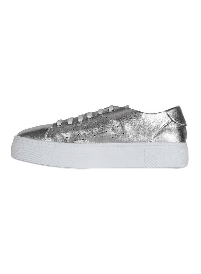 Darkwood Lace-up Leather Sneakers Silver/White - Image 1