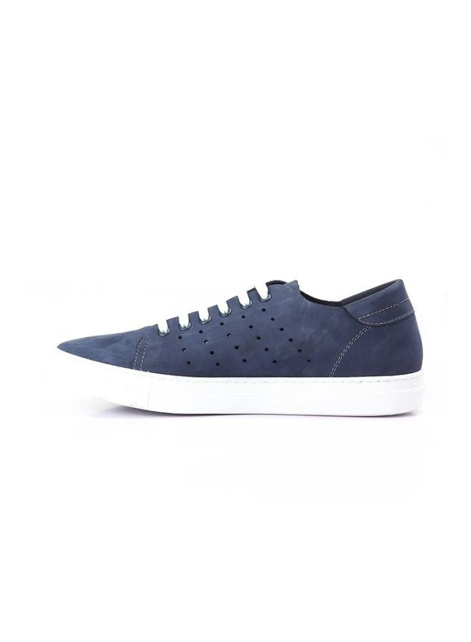 Darkwood Leather Lace-Up Sneakers Navy - Image 4