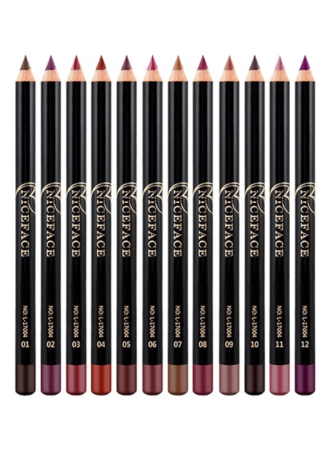 12-Piece Waterproof Lipliner Pencil Set Multicolour