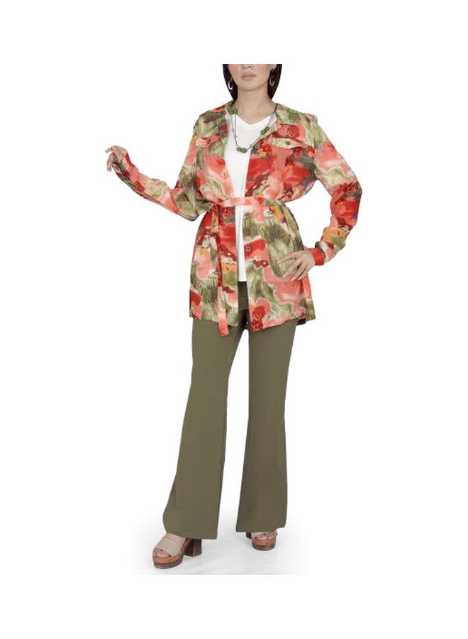 Smoky Egypt - Long Sleeves Striped Blazer With Belt Orange - Image 1