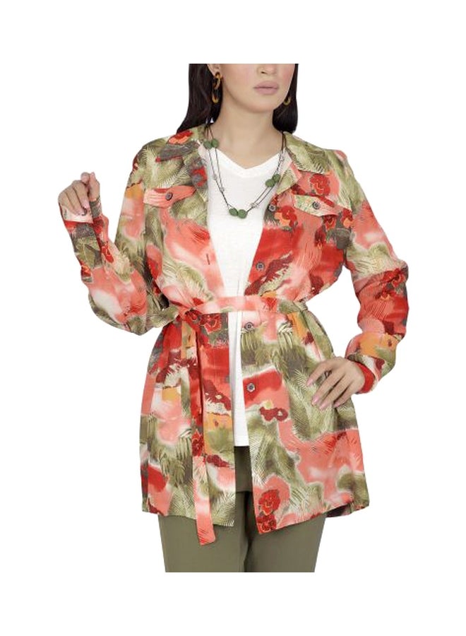 Smoky Egypt - Long Sleeves Striped Blazer With Belt Orange - Image 1