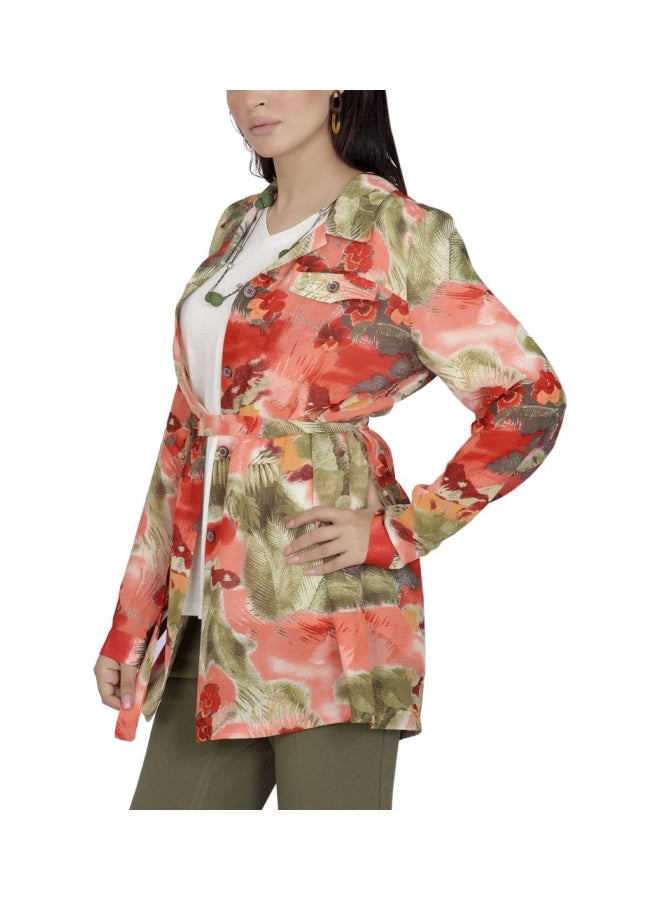 Smoky Egypt - Long Sleeves Striped Blazer With Belt Orange - Image 1
