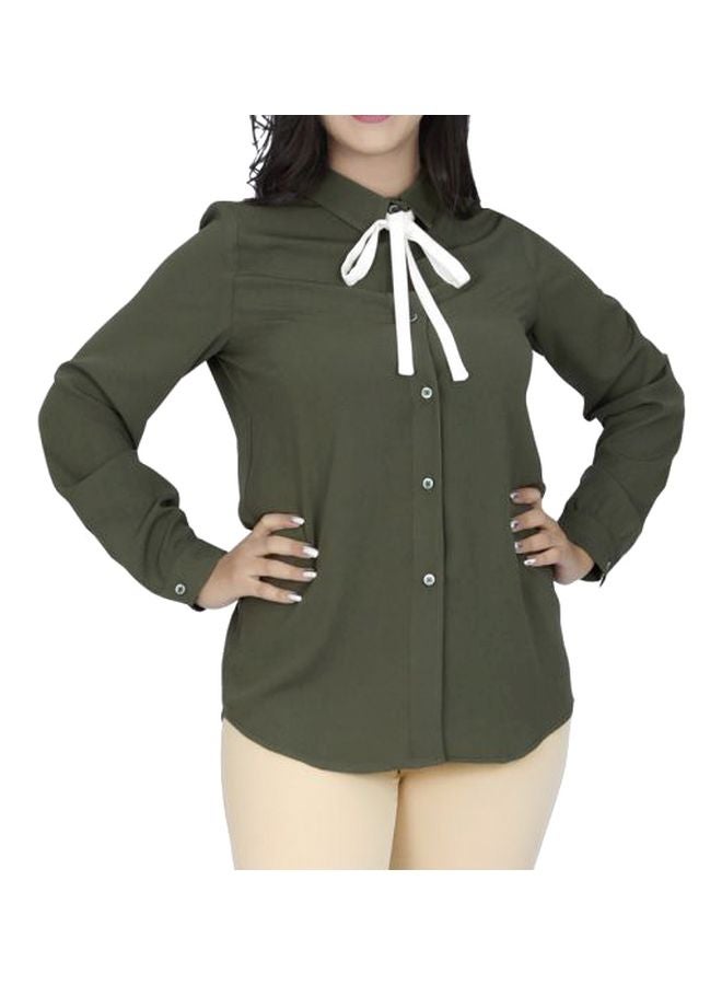 Long Sleeves Shirt With Bow Tie Olive - v1568093155/N29827336V_1