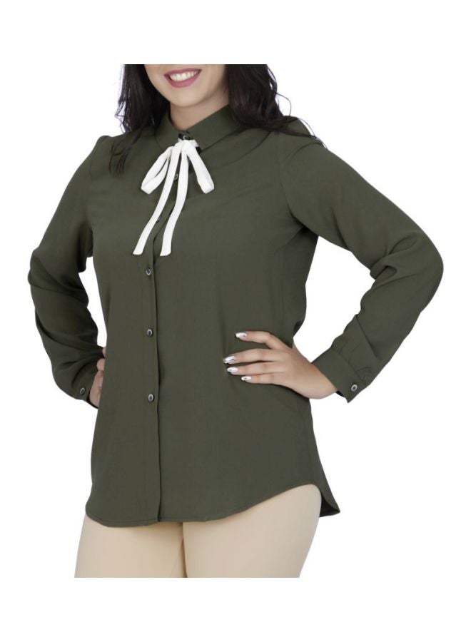 Long Sleeves Shirt With Bow Tie Olive - v1568093157/N29827336V_3