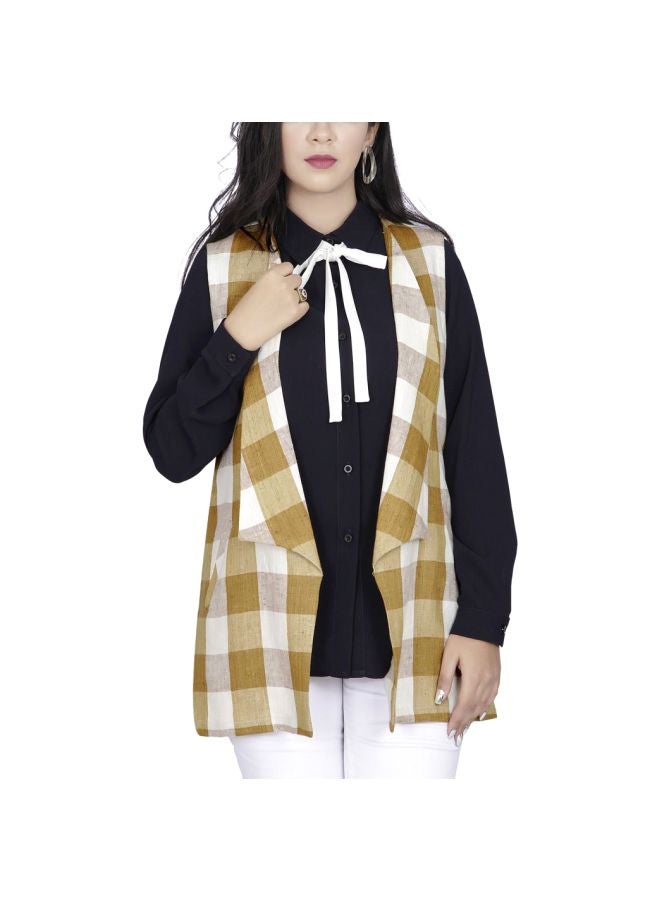 Smoky Egypt Linen Casual Check Shrug Beige/White  - Image 1