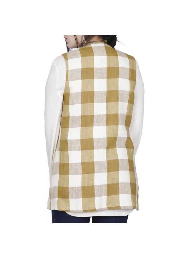 Smoky Egypt Linen Casual Check Shrug Beige/White  - Image 2
