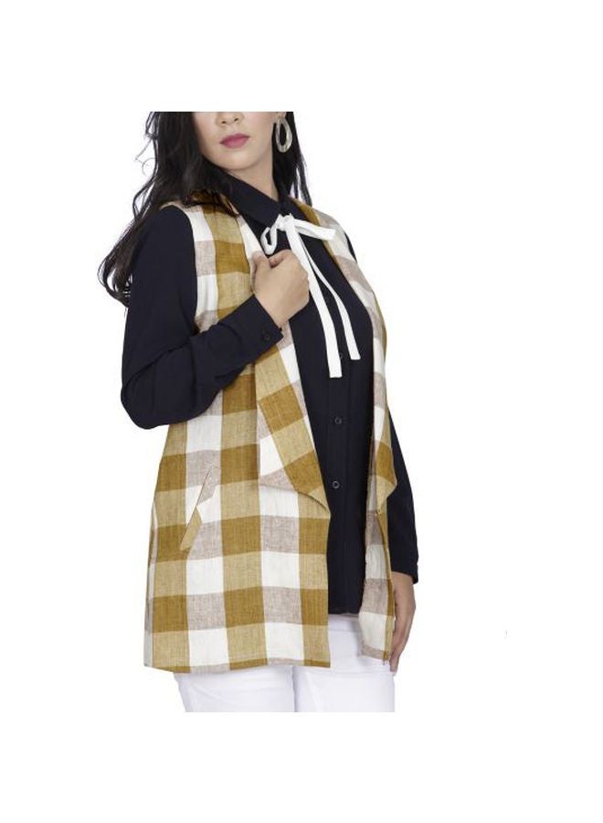 Smoky Egypt Linen Casual Check Shrug Beige/White  - Image 3