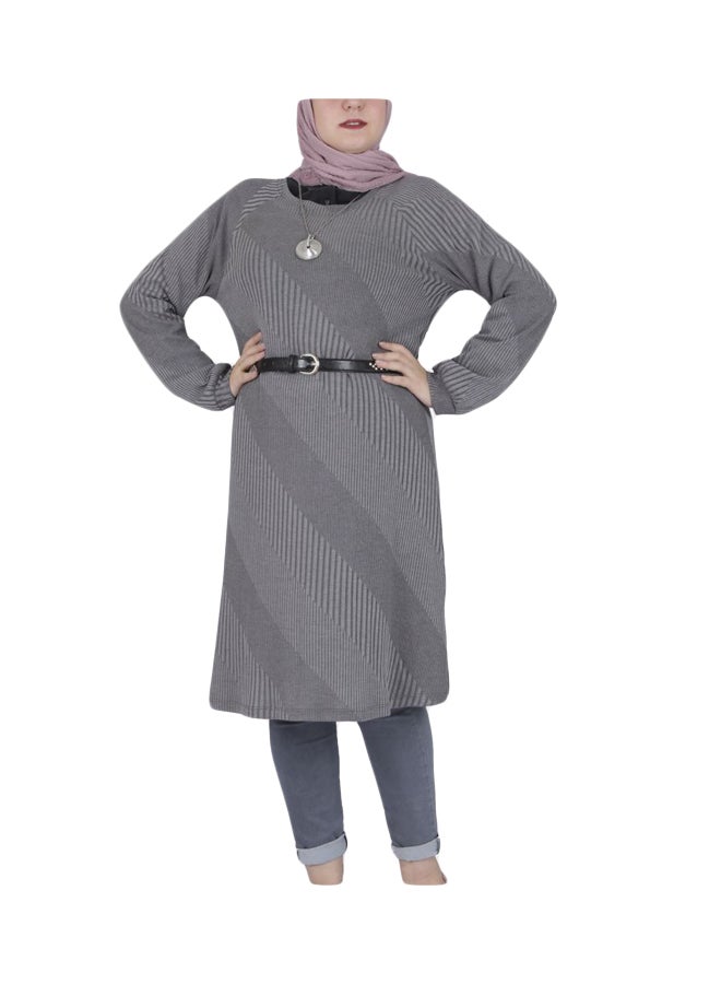 Vogue Egypt Casual Raglan Full Sleeves Knitted Dress Grey  - Image 1