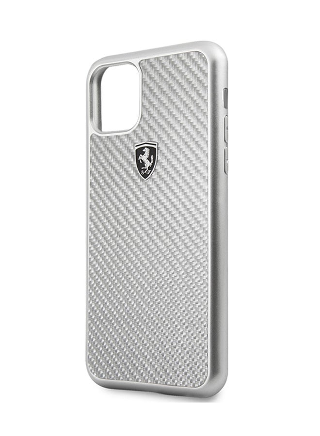 فيراري غطاء حماية صلب بتصميم تراثي مصنوع من الكربون الحقيقي لهاتف أبل آيفون XI فضي - Image 1