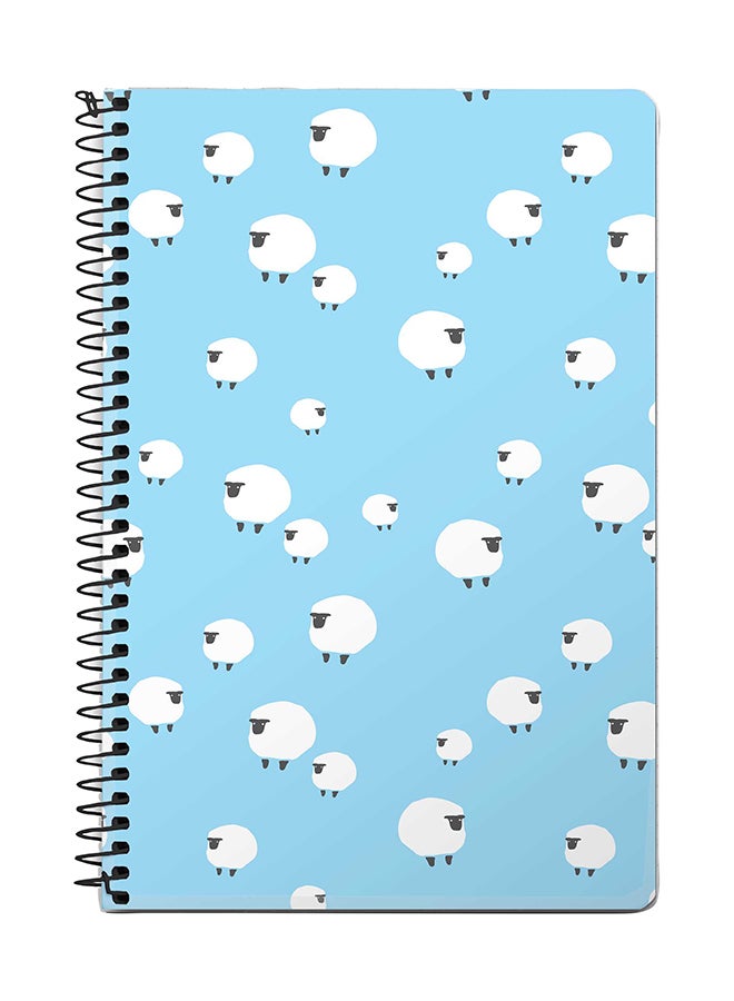 ستايلايزد دفتر ملاحظات سلك مقاس A5 بتصميم عد الخراف أزرق/ أبيض