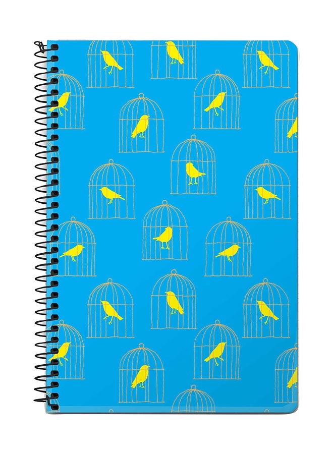 ستايلايزد دفتر ملاحظات بتصميم طائر في قفص مقاس A5 أزرق/أصفر