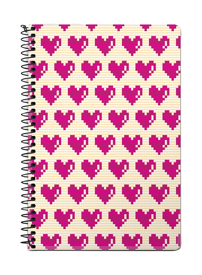 ستايلايزد دفتر ملاحظات سلك مقاس A5 بتصميم قلوب بنمط بيكسلات أبيض/ وردي