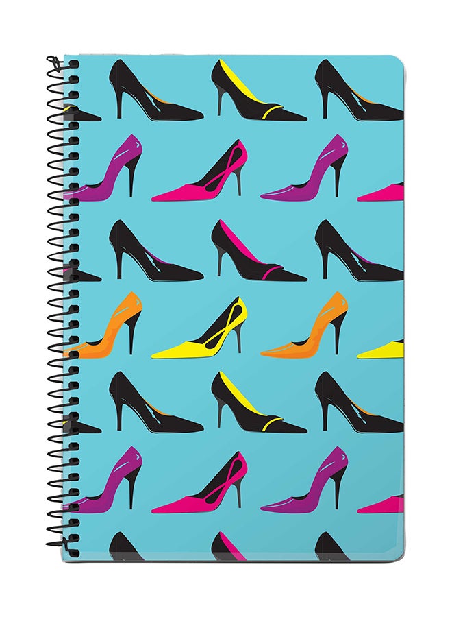 ستايلايزد دفتر ملاحظات بسلك مقاس A5 بتصميم أحذية نسائية بكعب عالي أزرق/ أسود/ بنفسجي