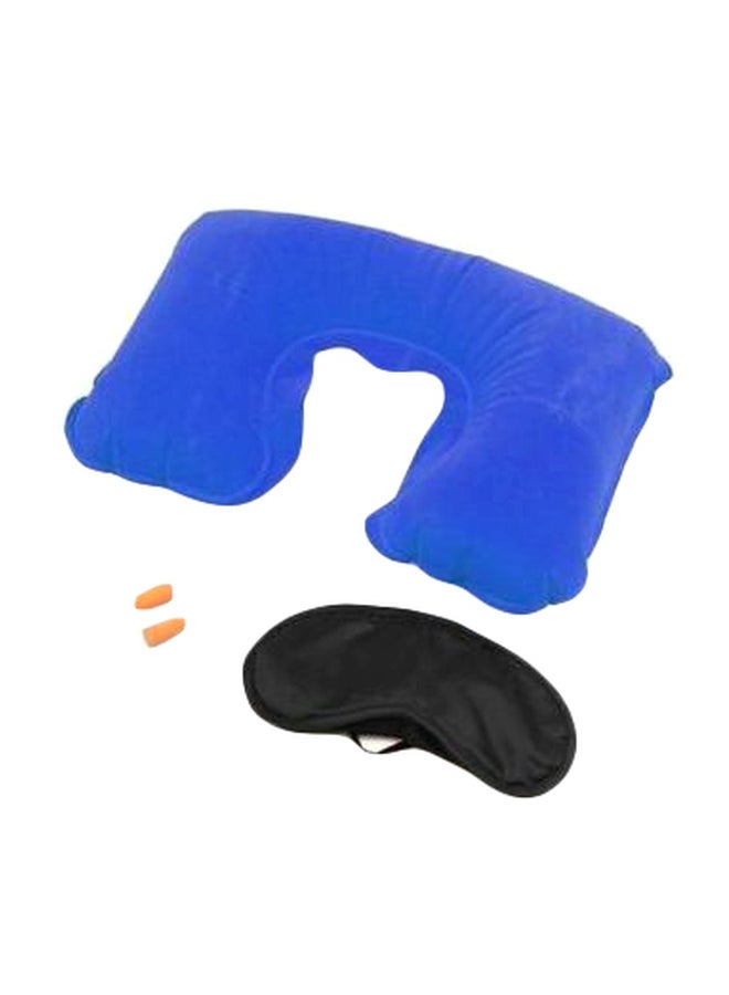 Inflatable Neck Support Pillow With Eyes Cover Mask And Ear Plug Set Blue