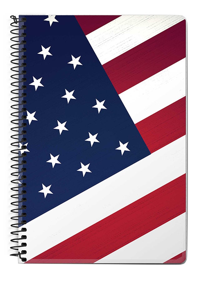 ستايلايزد دفتر ملاحظات مقاس A5 بسلك حلزوني مزين بطبعة علم الولايات المتحدة أبيض/أزرق/أحمر