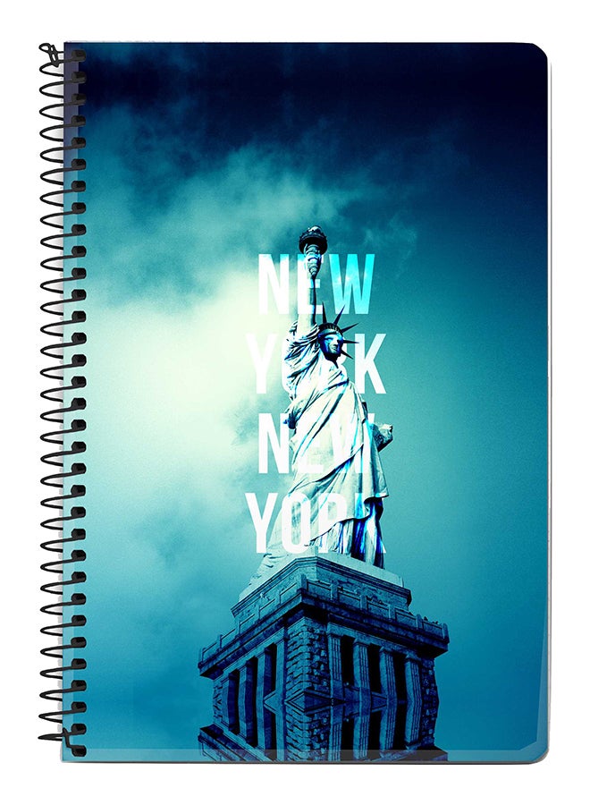 ستايلايزد دفتر ملاحظات بسلك مقاس A5 بطبعة عبارة "New York New York" أزرق