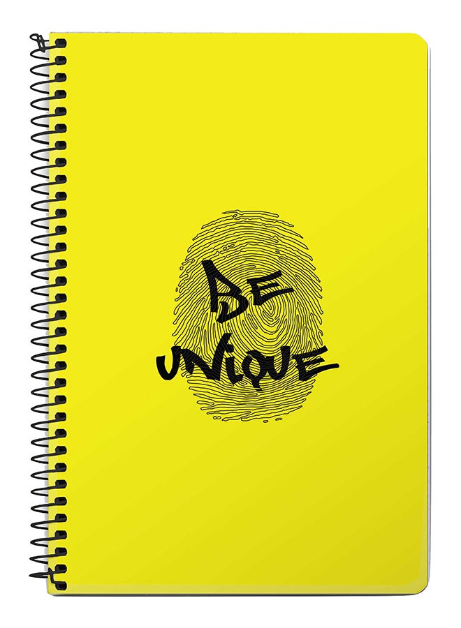 ستايلايزد دفتر ملاحظات بسلك حلزوني مقاس A5 بطباعة عبارة "Be Unique" أصفر/أسود