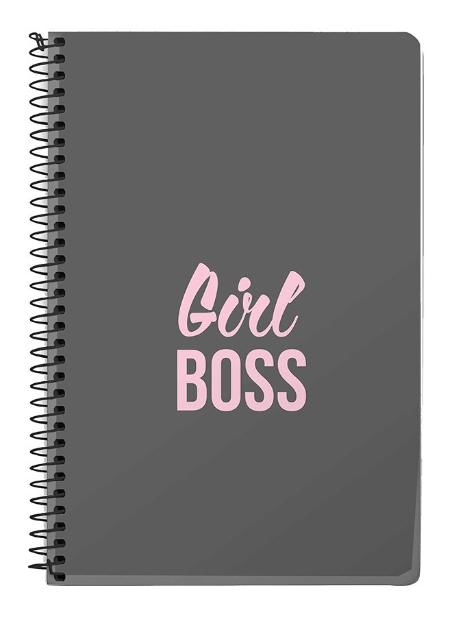 Stylizedd Girl Boss A5 Spiral Notebook Grey/Pink  - Image 1