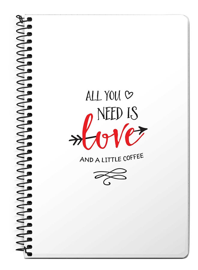ستايلايزد دفتر ملاحظات بسلك مقاس A5 بطبعة عبارة "All You Need Is A Little Love" أبيض/ أسود