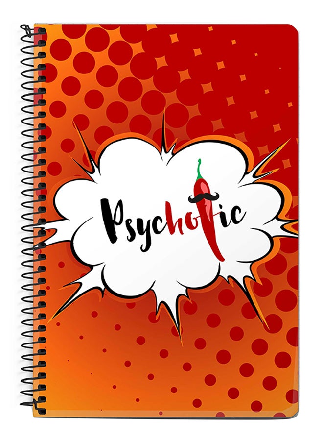 ستايلايزد دفتر ملاحظات بسلك مقاس A5 بطبعة كلمة "Psychotic" أحمر/برتقالي/أبيض