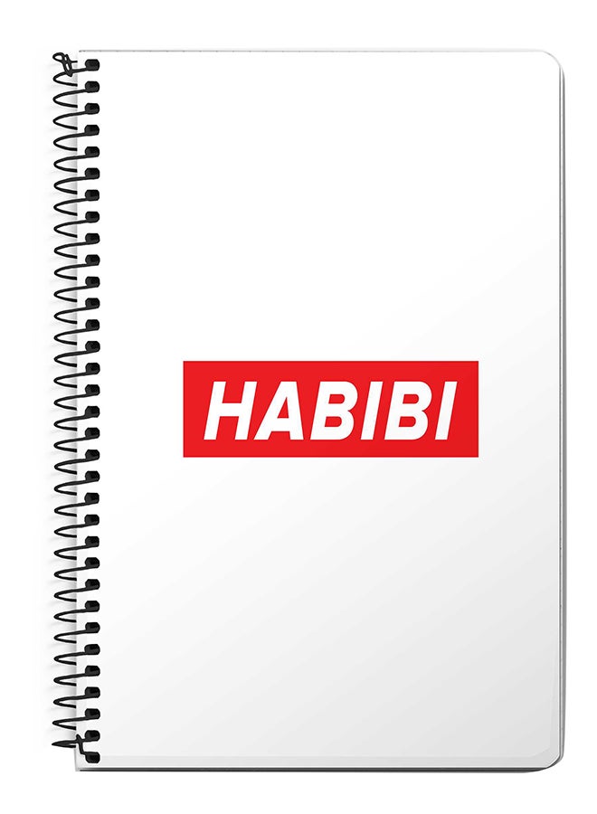 ستايلايزد دفتر ملاحظات مقاس A5 بسلك حلزوني مزين بطبعة كلمة "Habibi" أبيض/أحمر