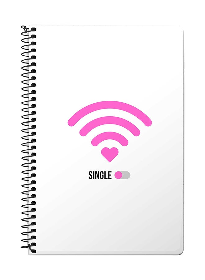 ستايلايزد دفتر ملاحظات مقاس A5 بسلك حلزوني مزين بطبعة علامة واي فاي مع كلمة "Single"، مناسب للفتيات أبيض/ وردي