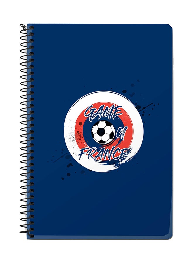 ستايلايزد دفتر ملاحظات بسلك مقاس A5 بطبعة عبارة "Game On France" أزرق/ أبيض