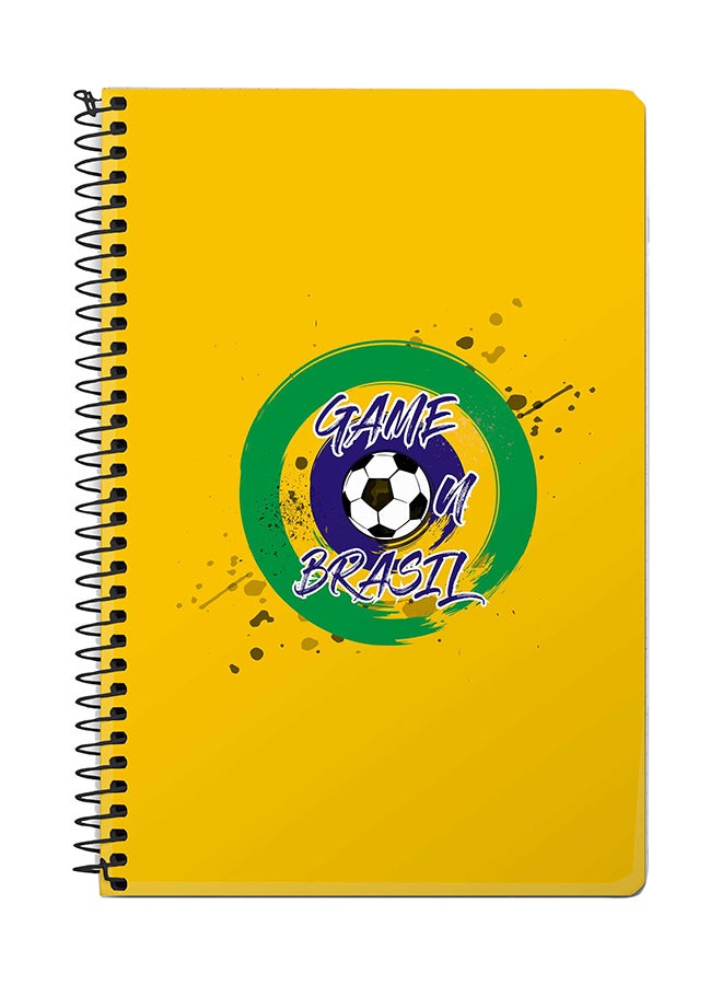 ستايلايزد دفتر ملاحظات مقاس A5 بسلك حلزوني مزين بطبعة عبارة "Game On Brazil" أصفر/ أخضر