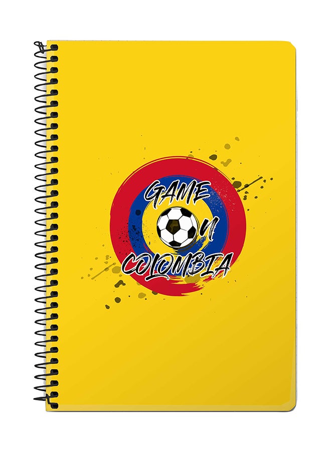 ستايلايزد دفتر ملاحظات بسلك مقاس A5 بطبعة عبارة "Game On Colombia" أصفر/أحمر/أسود