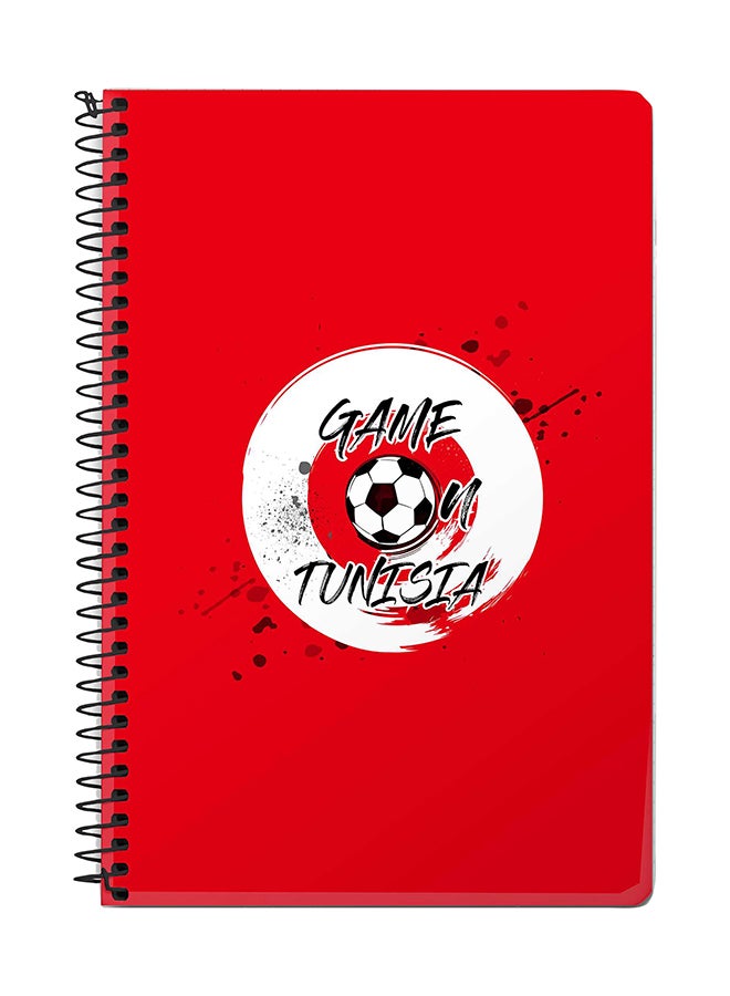 ستايلايزد دفتر ملاحظات بسلك مقاس A5 بطبعة عبارة "Game On Tunisia" أحمر/أبيض