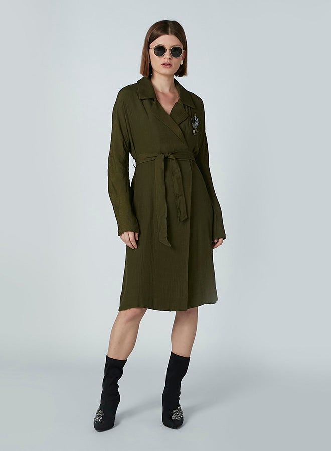 Iconic Collared Neck Long Sleeve Coat Green - Image 1