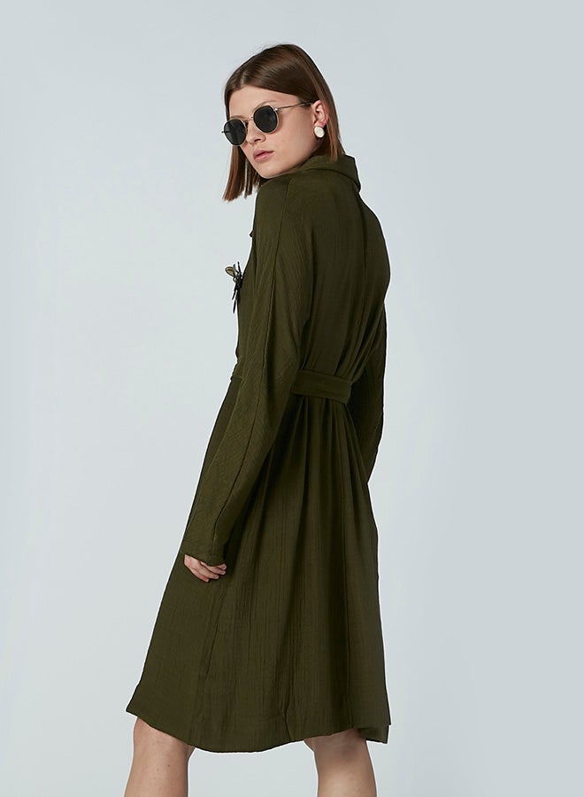 Iconic Collared Neck Long Sleeve Coat Green - Image 2