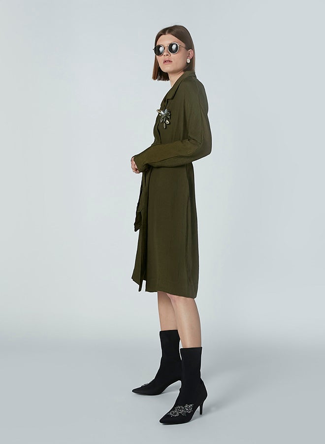Iconic Collared Neck Long Sleeve Coat Green - Image 3
