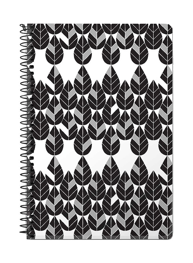 ستايلايزد دفتر ملاحظات بسلك حلزوني مقاس A5 بتصميم أوراق شجر بشكل قطرة أبيض/أسود/رمادي