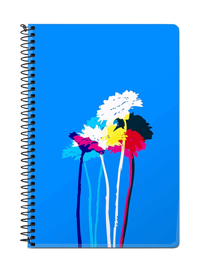 ستايلايزد دفتر ملاحظات بسلك لولبي بنقشة زهور مائلة مقاس A5 أزرق