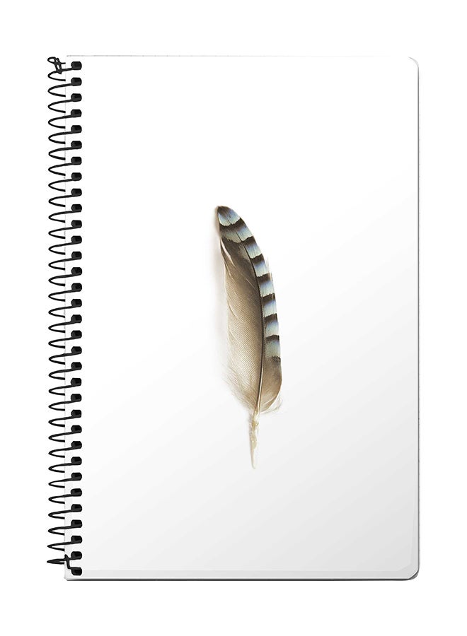 ستايلايزد دفتر ملاحظات بسلك مقاس 5A بتصميم ريشة وحيدة أبيض