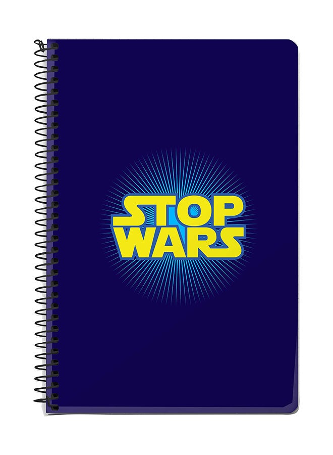 ستايلايزد دفتر ملاحظات بسلك حلزوني مقاس A5 بطباعة عبارة "Stop Wars" أزرق