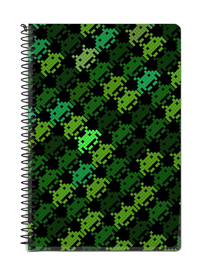 ستايلايزد دفتر ملاحظات بسلك حلزوني مقاس A5 بتصميم إنفيدر ماتريكس أخضر/أسود