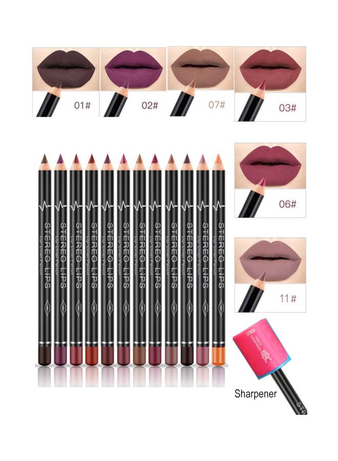 Generic 12-Piece Lip Liner Pencil With Pencil Sharpener Multicolour  - Image 2