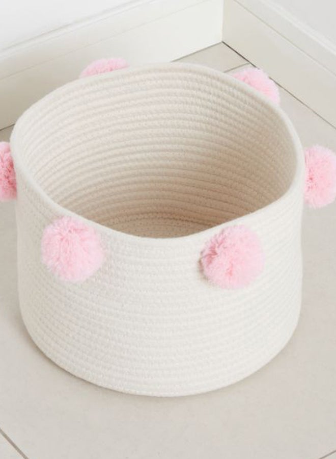 Cameron Round Storage Pom-Pom Design Hamper Light Beige/Pink  - Image 2