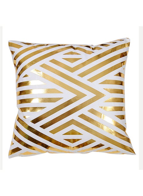 Stripped Pattern Decorative Cushion Cover White/Gold 43x43cm