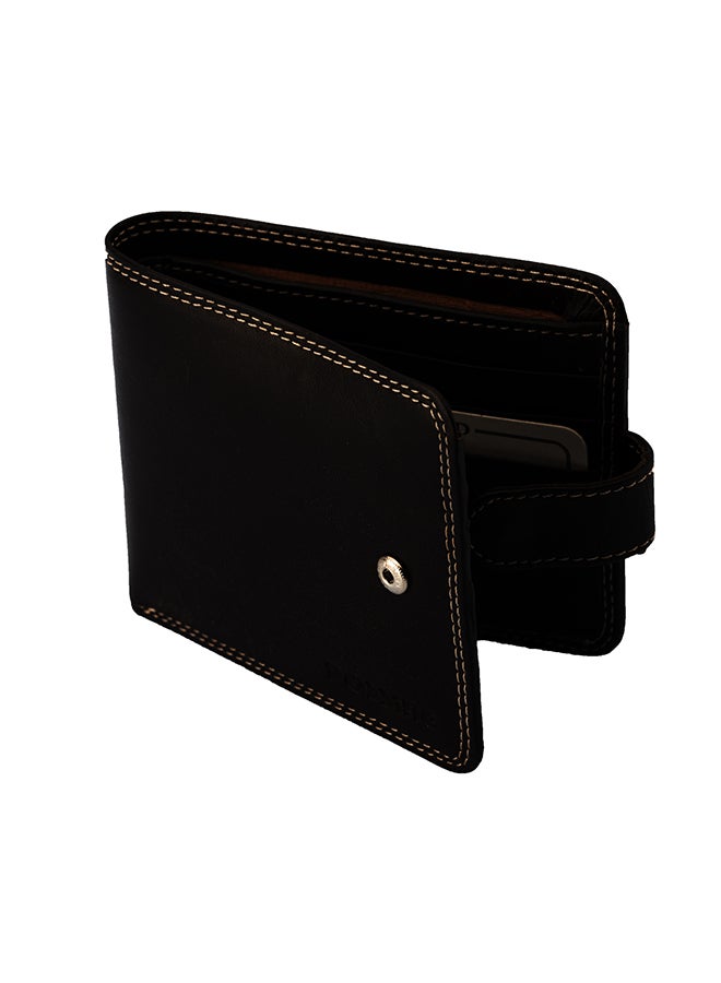 BOSSING Leather Wallet Card Bifold Purse Black - Image 1