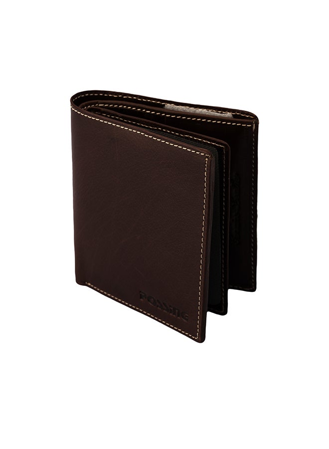 BOSSING Leather Wallet Card Bifold Purse Brwan - Image 1