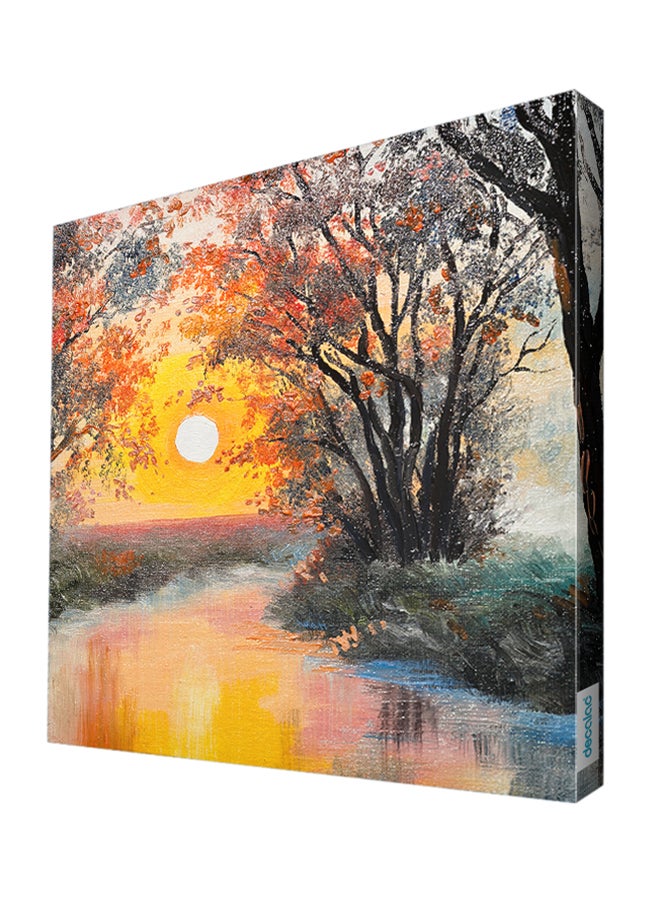 Sunset Reflection Design Wooden Frame Canvas Painting Multicolour