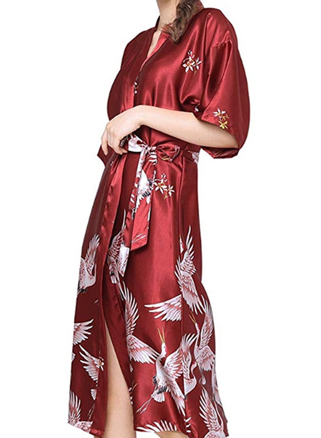 Generic - Batwing Sleeves Silk Nightgown Red - Image 1