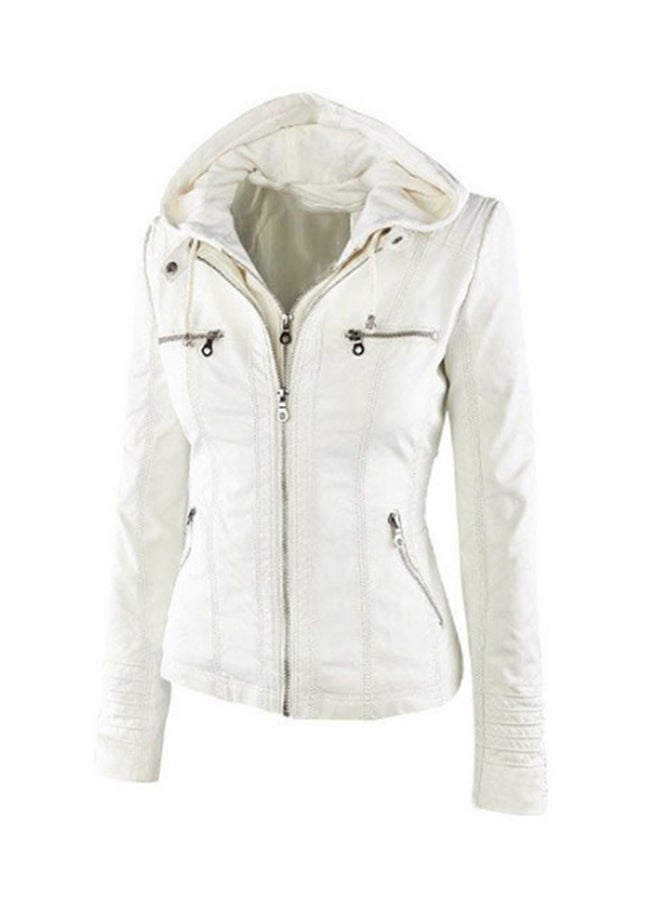 Womens Hooded Faux Leather Jacket White - v1568208031/N28977285V_1