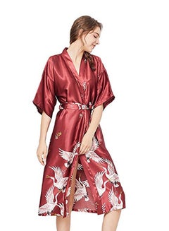 Batwing Sleeves Silk Nightgown Red