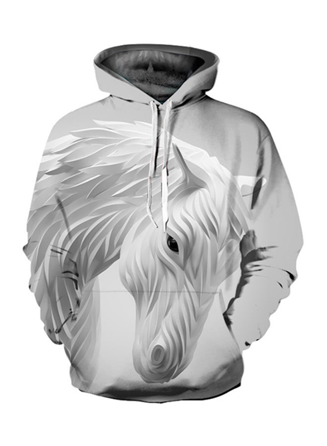 3D Realstic Print Drawstring Hoodie Grey