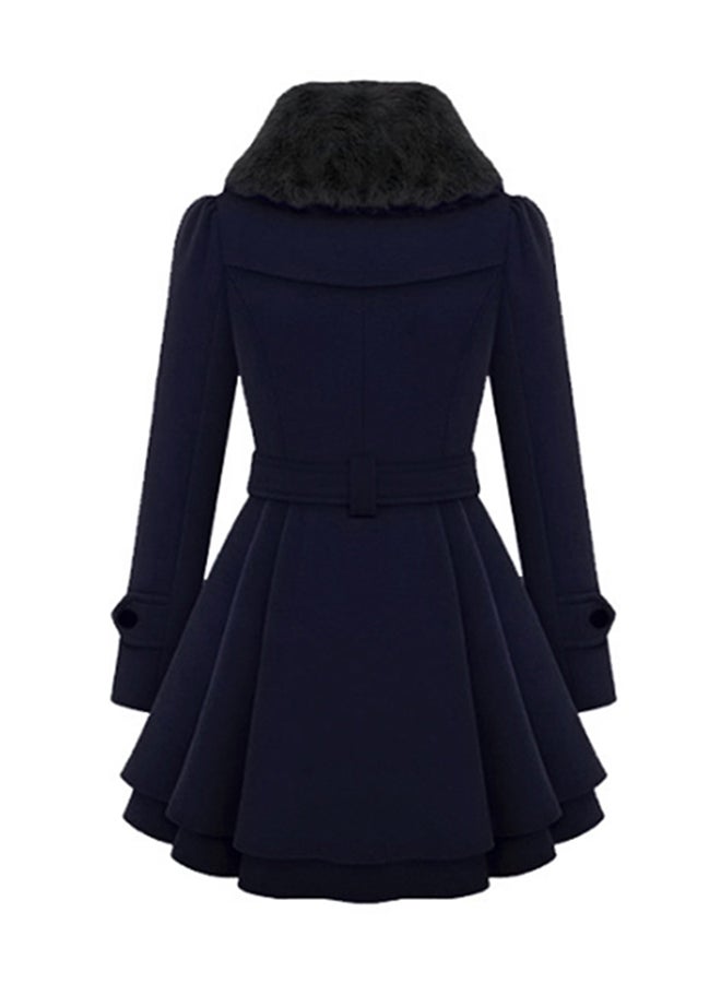 Double-Breasted Thick Coat With Belt Blue - Image 2
