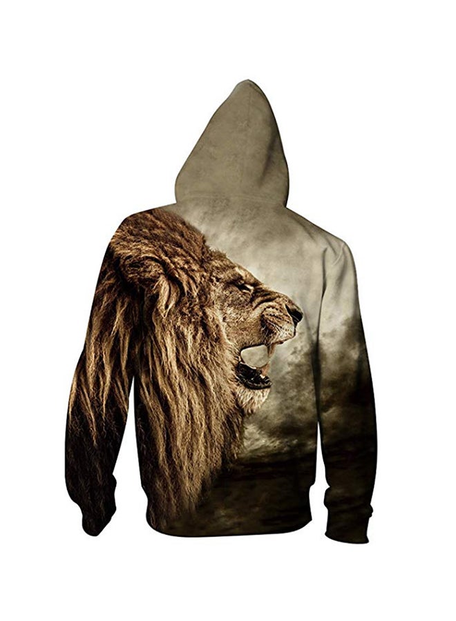 Generic 3D Realstic Print Drawstring Hoodie Brown  - Image 2
